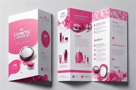 White and pink cosmetic themed bi fold brochure design can also be used ...