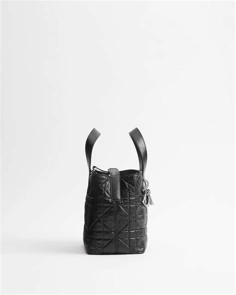 Small Dior Toujours Vertical Tote Bag Black Macrocannage Crinkled ...