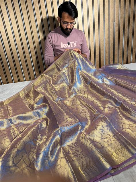 Dhoop chaon blue embossed tissue banarasi saree – Unique Threads Sarees