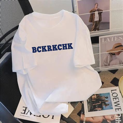 BCKRKCHK Letter Print Graphic T-Shirt, White Minimalist Casual Tee for ...
