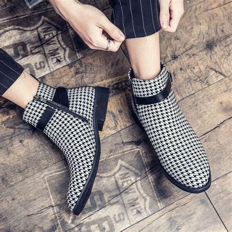 Men's Dress Retro Plaid Chelsea Casual Buckle Pull On Ankle Boots Party ...