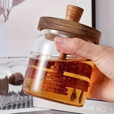 Pc American Style Honey Pot With Wooden Stirrer Glass Sealed Jar Transparent Honey Storage