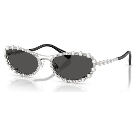 Sunglasses, Oval shape, 2 in 1 clip-on, SK7044, Silver tone | Swarovski