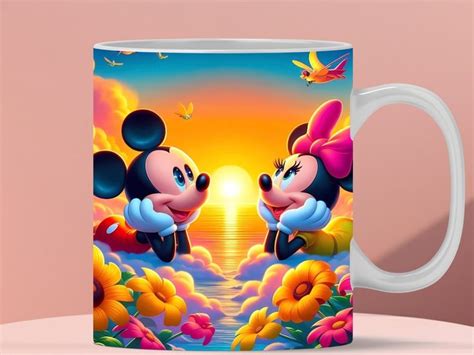 D Minnie And Mickey Love Sunset Beach Flowers Mug Wrap D Minnie