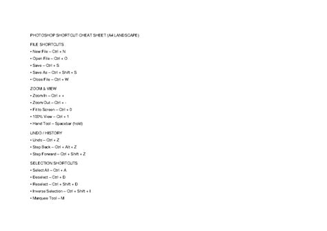 Photoshop Shortcuts Cheat Sheet (A4 Landscape) - Studocu