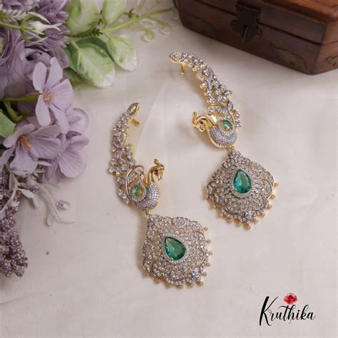 Premium AD Sparkling Peacock Teardrop Earcuff E789 – Kruthika Jewellery