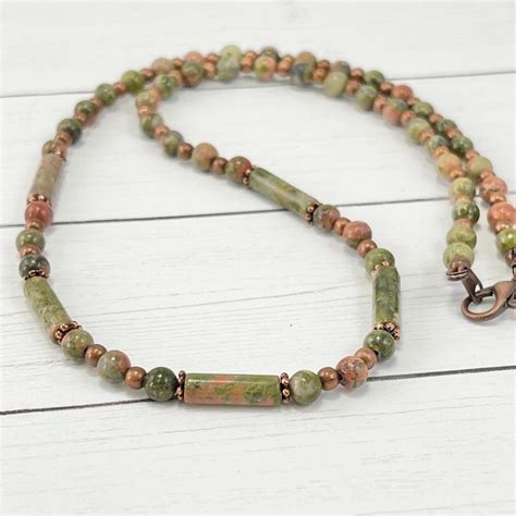 Copper Unakite Beaded Gemstone Necklace, Custom Length Hand-strung ...