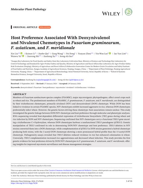 (PDF) Host Preference Associated With Deoxynivalenol and Nivalenol ...