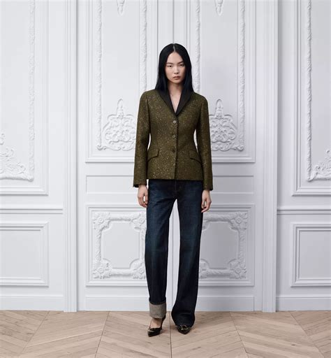 Bar Jacket Khaki Silk-Virgin-Wool-Blend Tweed Embroidered with ...