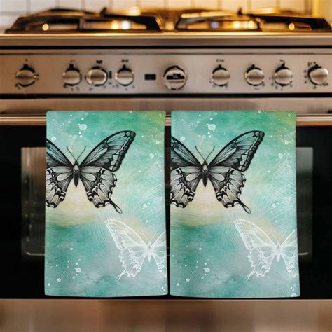 Black Butterflies Kitchen Towels Set of 1, Modern Abstract Gradient ...