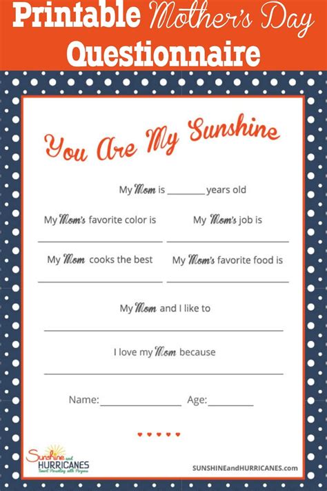 Mother S Day Printable Questionnaire