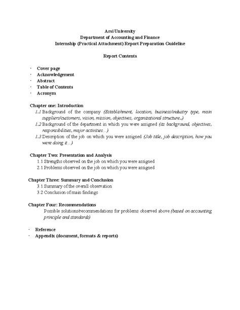 Arsi University ACCT 301 Internship Report Preparation Guidelines - Studocu