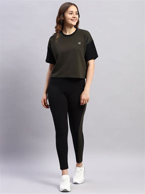 Buy Women Olive & Black Solid Round Neck Half Sleeve Cords Set Online ...