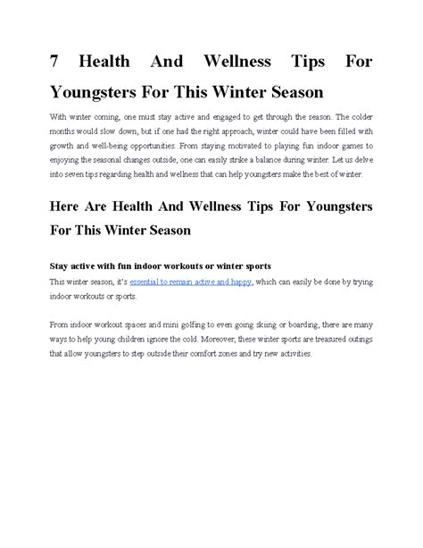 7 Essential Health & Wellness Tips for Youngsters This Winter - Studocu