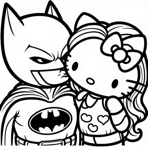 Para Colorear Batman Et Hello Kitty Para Imprimir Bonita Pareja