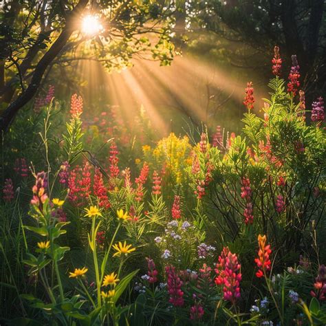 Prompt A Beautiful Sunrise Over Wildflowers Rays Of Light Break