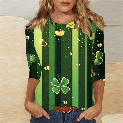 Casual St Patrick S Day 3 4 Sleeve Tunic Tops For Women Lucky Irish Shamrock Crew Neck Blouses