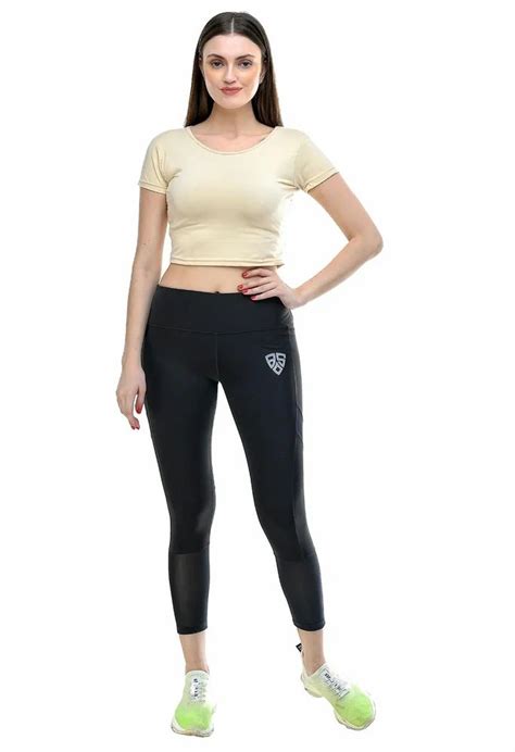Polyester Blend Body Smith Womens Jet Black Active Sports Tights, Ankle ...