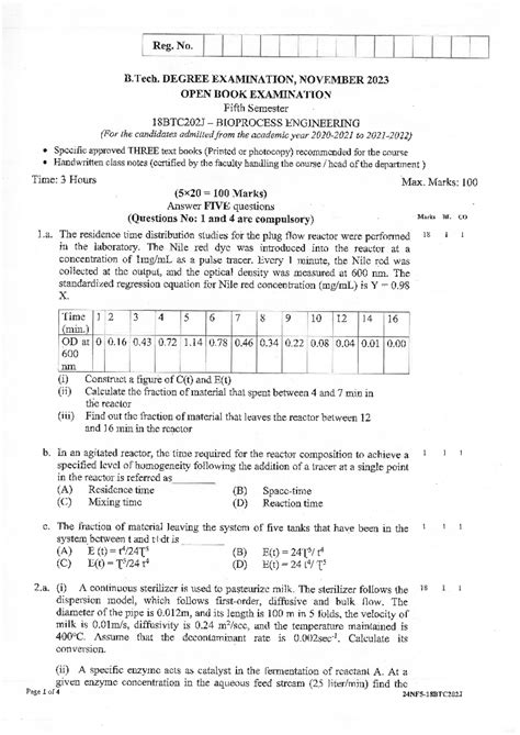 18BTC202J - Bioprocess Engineering Previous Year Questions - Studocu
