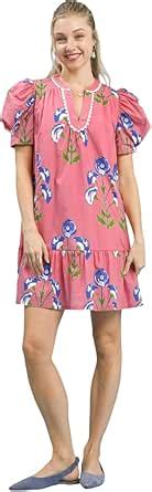 Amazon.com: Floral Print Puff Sleeve Mini Dress with Scallop Trim (US ...