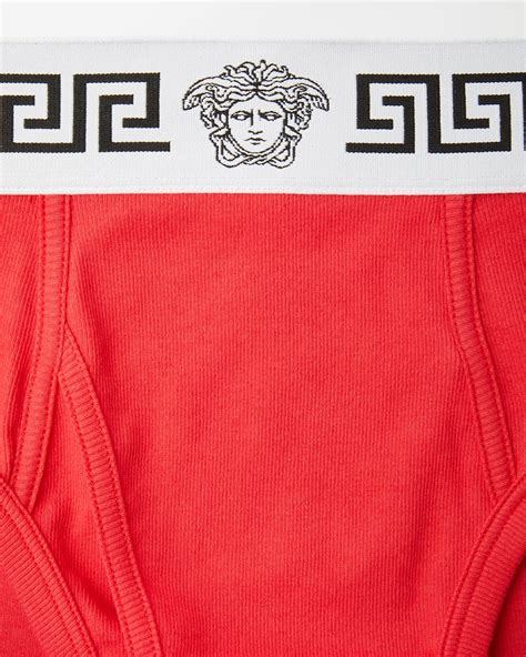 Ribbed Cotton-Jersey Briefs Red | VERSACE