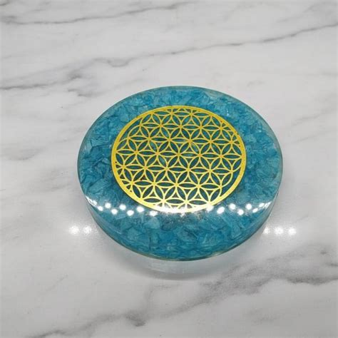Buy Blue Resin Flower of Life Plate | Handmade Orgonite Charging Disc ...