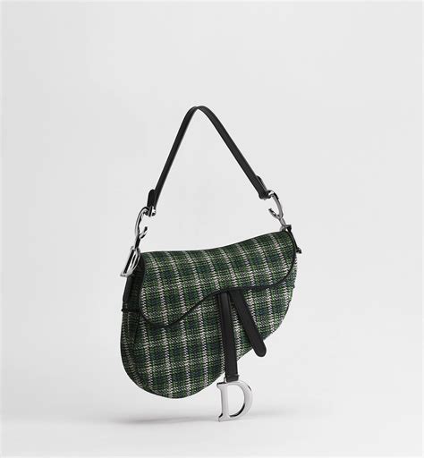 Saddle Bag with Strap Green Check'n'Dior Embroidery | DIOR