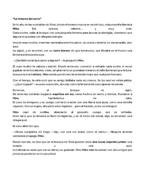 La linterna del zorro - Cuento corto (Trabajo Acumulativo) - Studocu