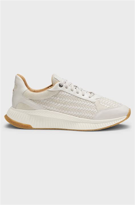 BOSS - TTNM EVO trainers with woven uppers and suede trims - White
