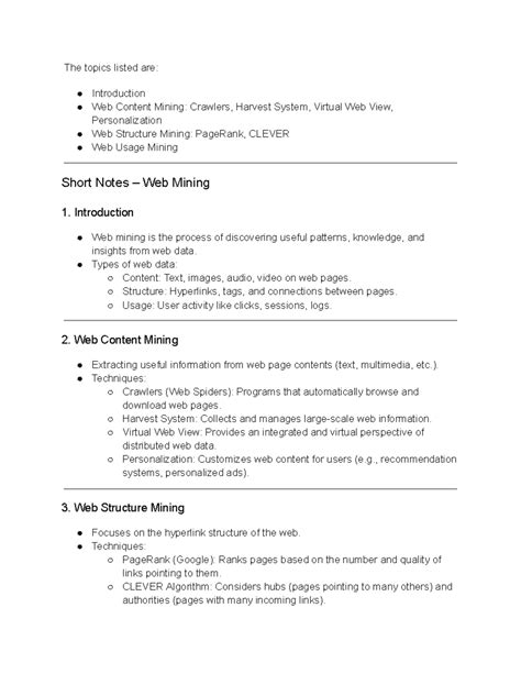 Web Mining IMP Topics: Content, Structure, and Usage Insights - Studocu