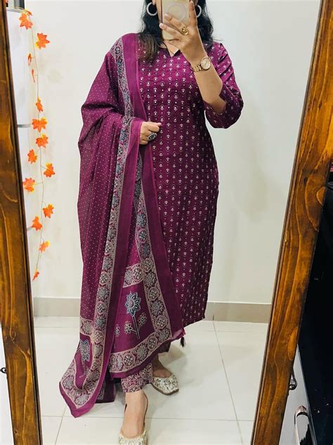 Women's Straight Cotton Printed Kurta And Pant And Dupatta – Trendia