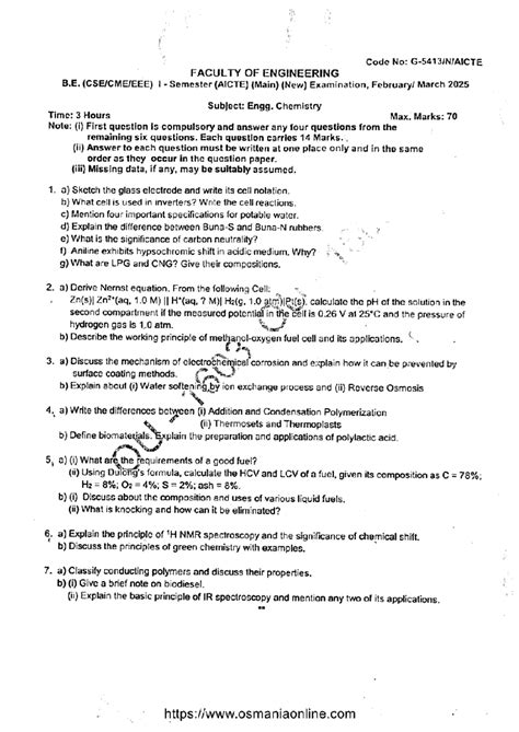 B.E. I Sem Engg. Chemistry Exam Notes - March 2025 - Studocu