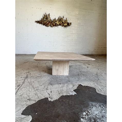 Vintage Post Modern Travertine Stone Coffee Table | Chairish