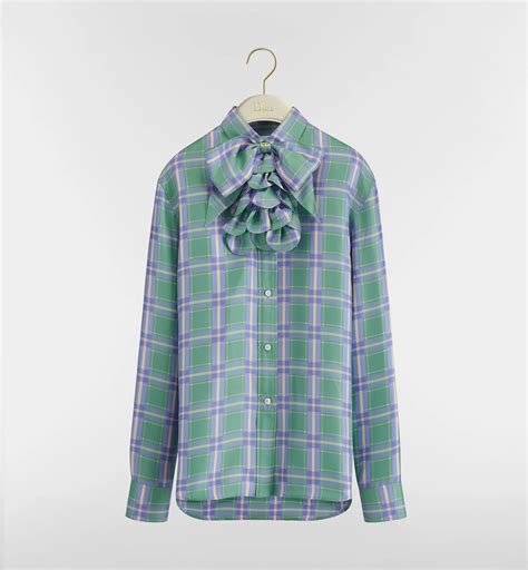 Blouse with Removable Bow Multicolor Check'n'Dior Silk Twill | DIOR