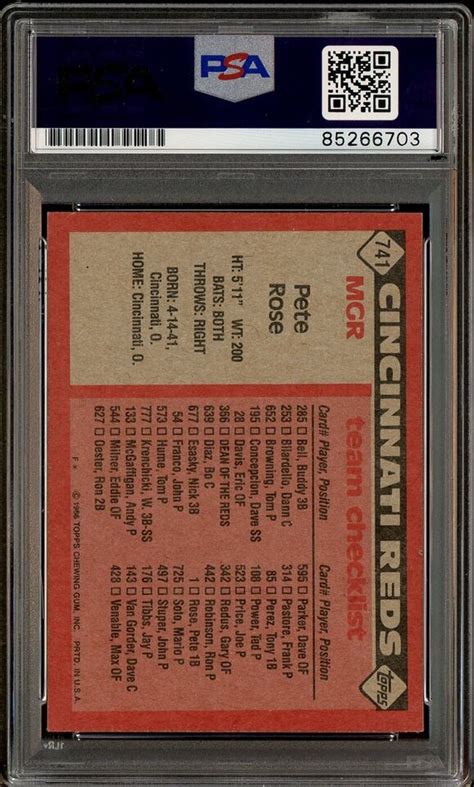 Pete Rose Signed Topps Cincinnati Reds Auto Psa Dna Authentic