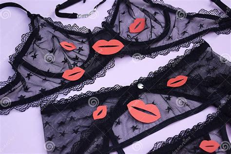 Lace Black Women S Underwear With Red Kisses On A Light Background