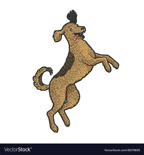 Happy Jumping Dog Sketch Engraving Royalty Free Vector Image