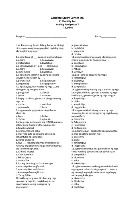 1st Summative Test Q2 In Araling Panlipunan Part 1 Worksheet Vrogue