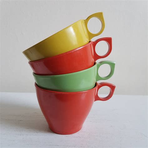 Retro Melamine Cups Red Green And Mustard Yellow Melamine Cup Set