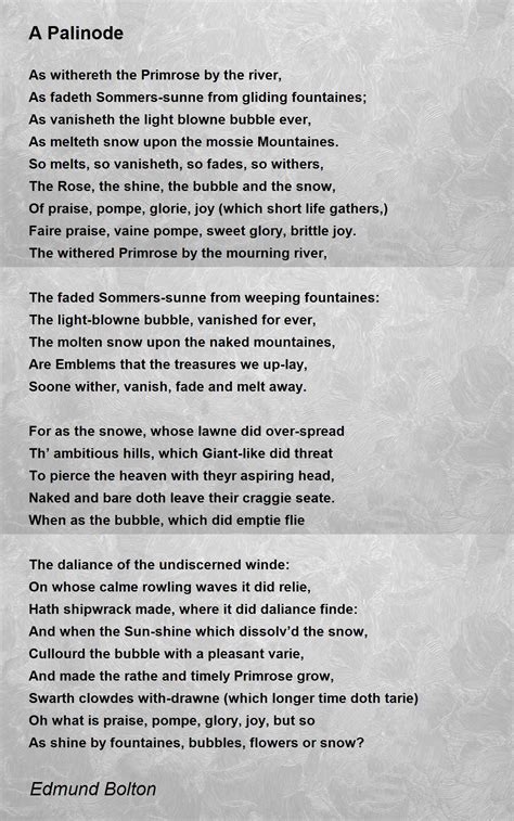 A Palinode By Edmund Bolton A Palinode Poem