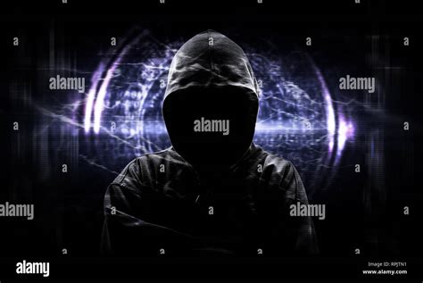 Silhouette Of A Hacker On Black With Binary Codes Stock Photo Alamy