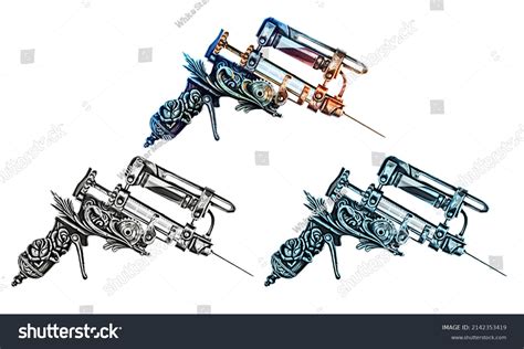 Steampunk Syringe Gun Liquid Needle Color Stock Illustration 2142353419
