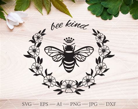 bee kind svg queen bee silhouette with floral wreath svg honey bee svg the best porn website