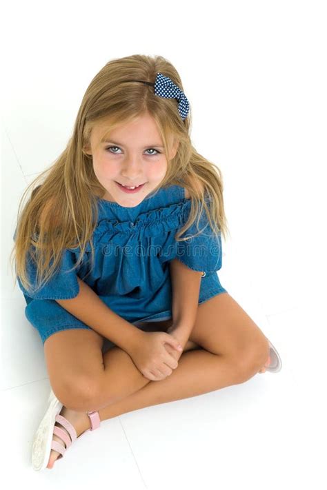 Happy Six Years Old Girl Sitting Floor Stock Photos Free And Royalty