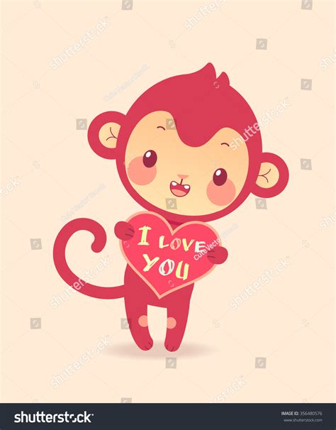 Funny Monkey Heart I Love You Stock Vector 356480576
