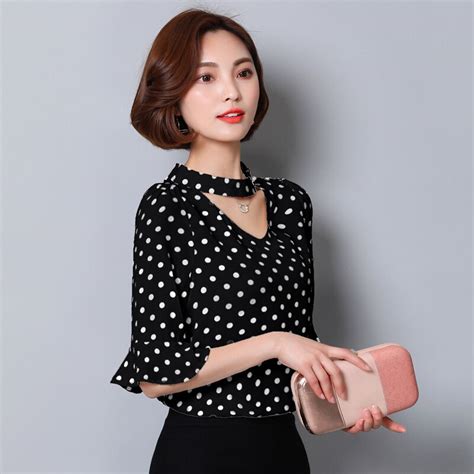 blouse and shirts women tops 2019 summer new ruffle half sleeved blouses shirt polka dot print v