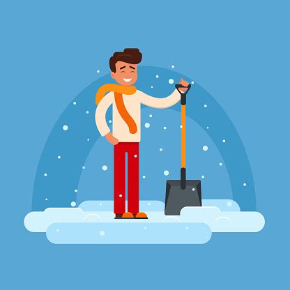 Kar Temizlemek Başlatmak Için Bir Kürek Tutan Tulum Çizgi Film Çocuk