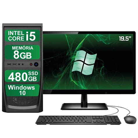 Computador Completo Intel Core I5 8gb Ssd 480gb Windows 10 Monitor 19