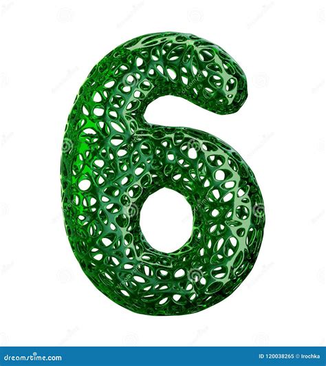 Number 6 Six Made Of Green Plastic With Abstract Holes Isolated On