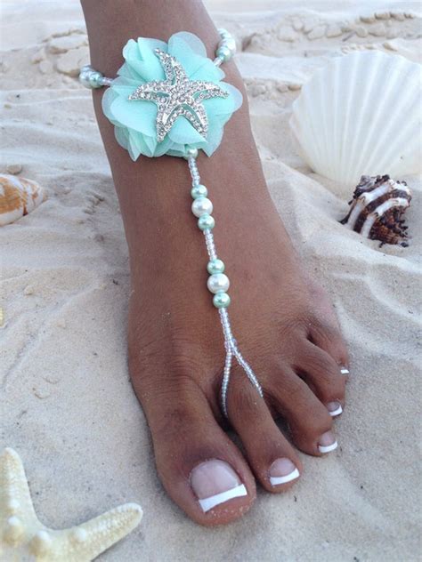 New Aqua Mint Starfish Bridal Barefoot Sandals Starfish Etsy